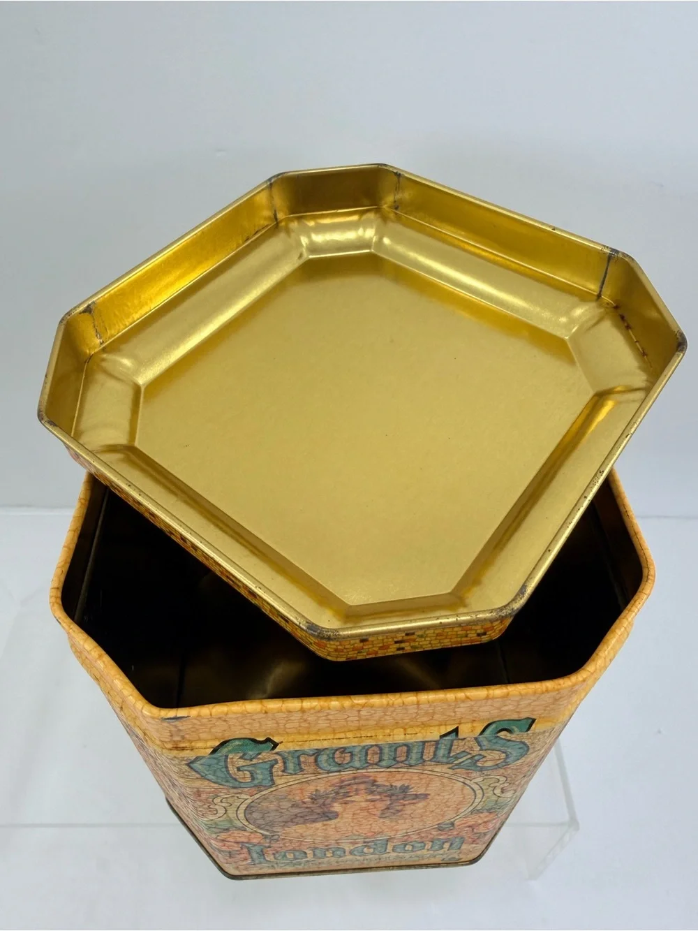VTG Grant’s London Octagonal Coffee Tin 1950s English Litho Retro Kitchenalia